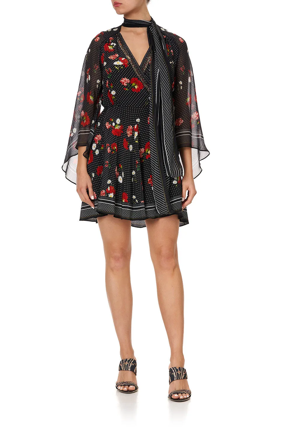 SHORT WRAP DRESS WITH NECK TIE COASTAL PARISIENNE