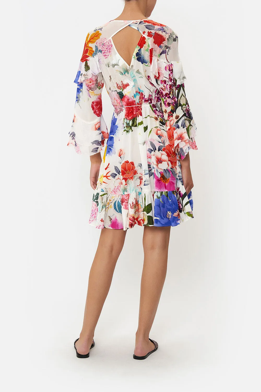 SHORT WRAP DRESS WITH RUFFLES MEMORIES OF A GARDEN