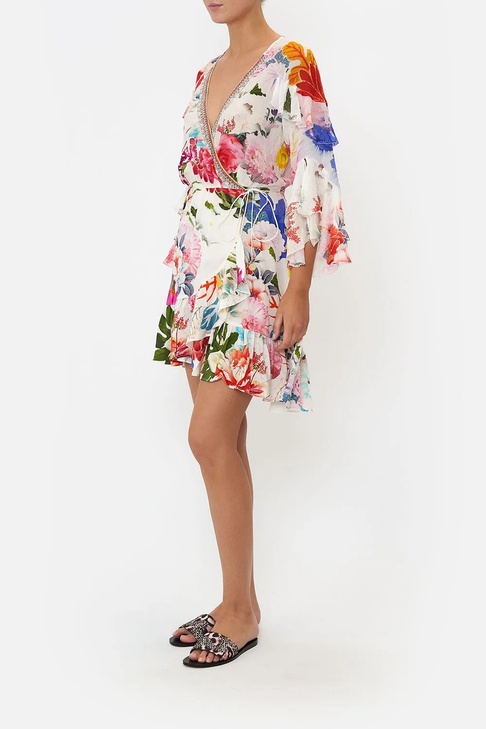 SHORT WRAP DRESS WITH RUFFLES MEMORIES OF A GARDEN