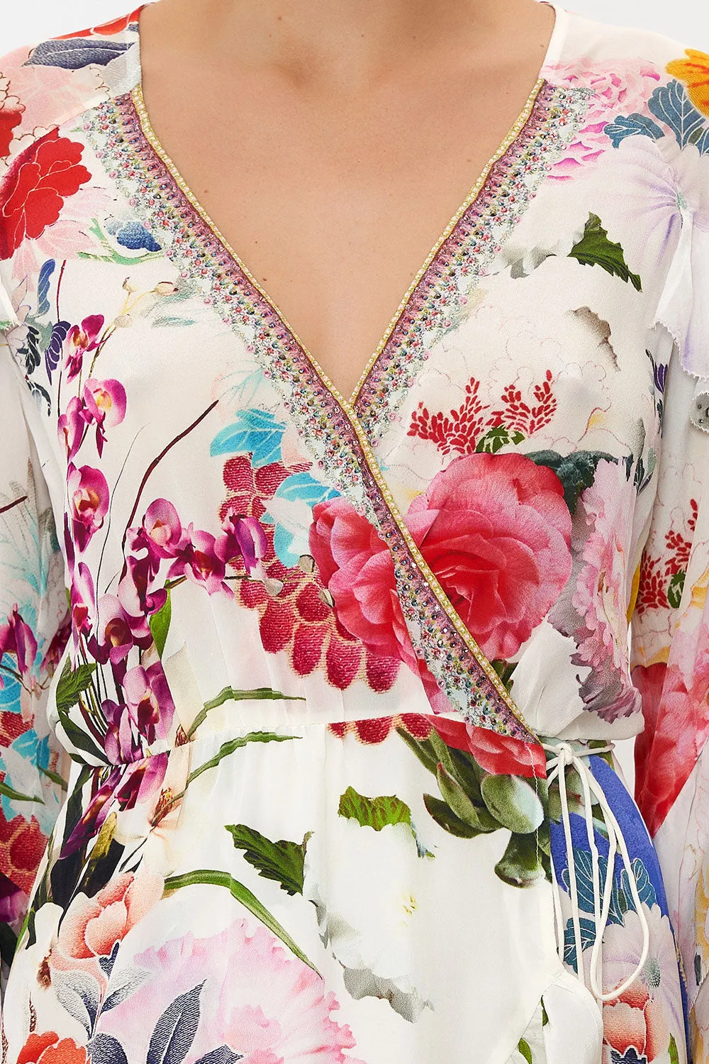 SHORT WRAP DRESS WITH RUFFLES MEMORIES OF A GARDEN