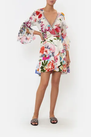 SHORT WRAP DRESS WITH RUFFLES MEMORIES OF A GARDEN