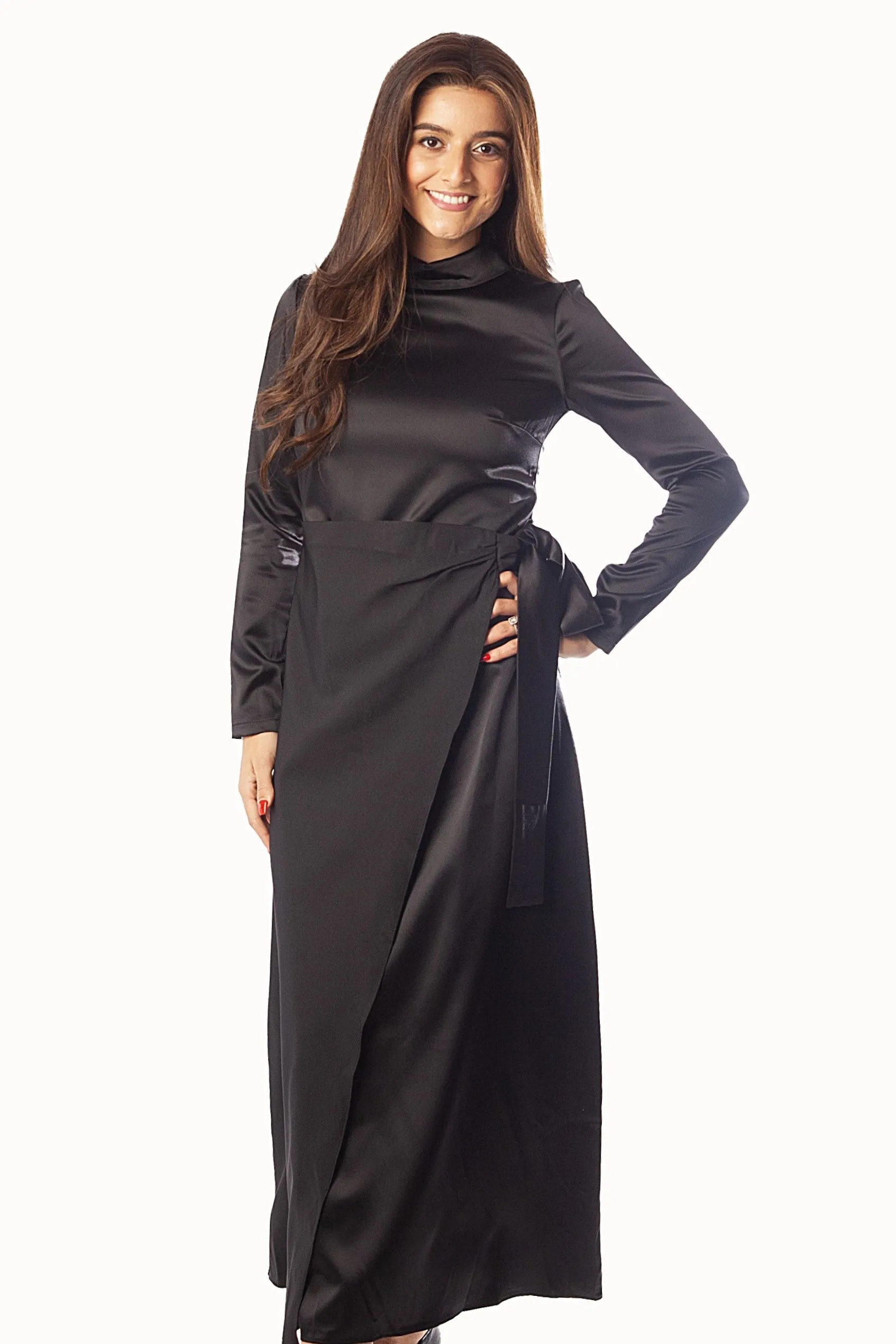 Side Swept Sirt Satin Feel Dress