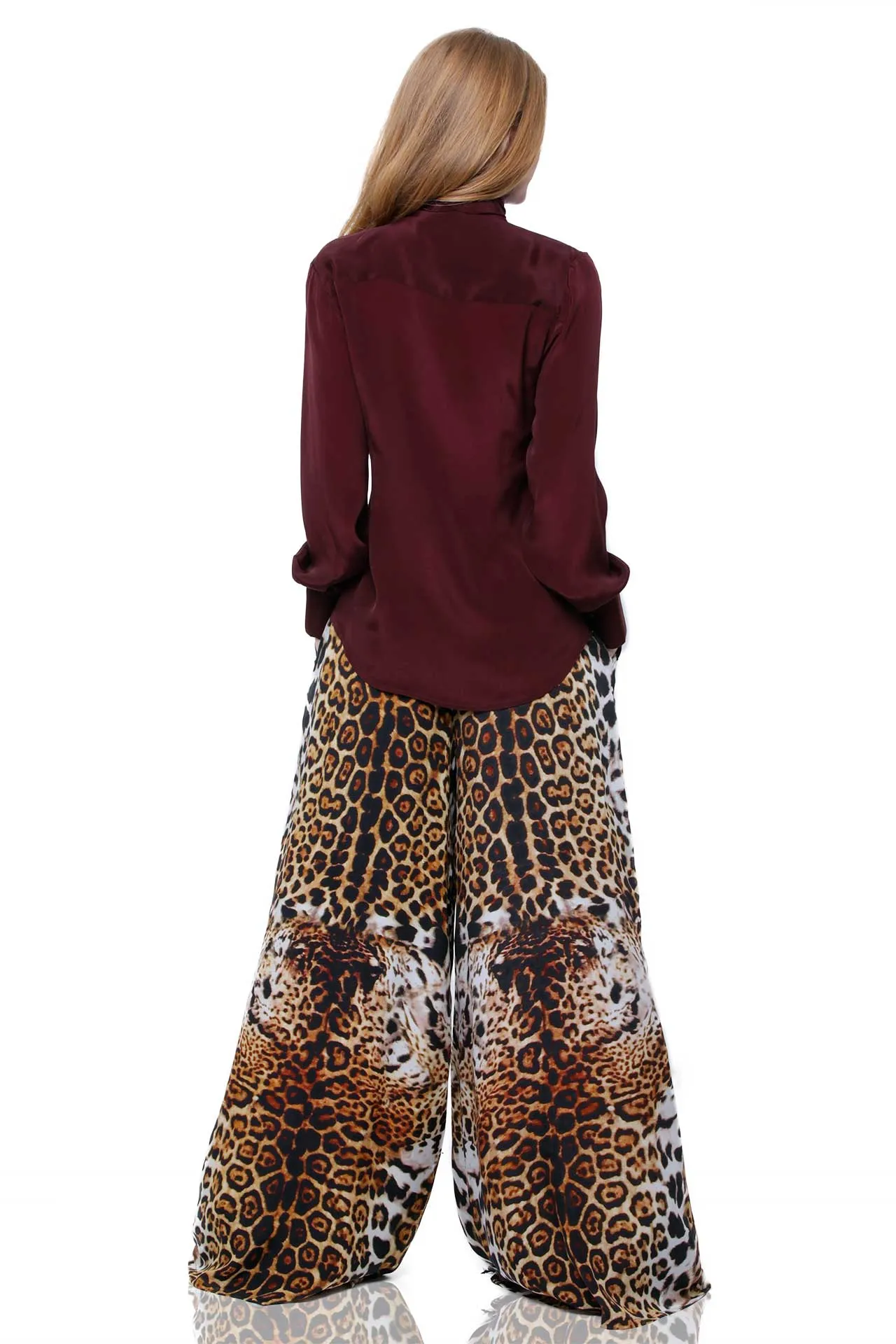 Silk Bow Tie Button-Down Shirt in Burgundy Brown