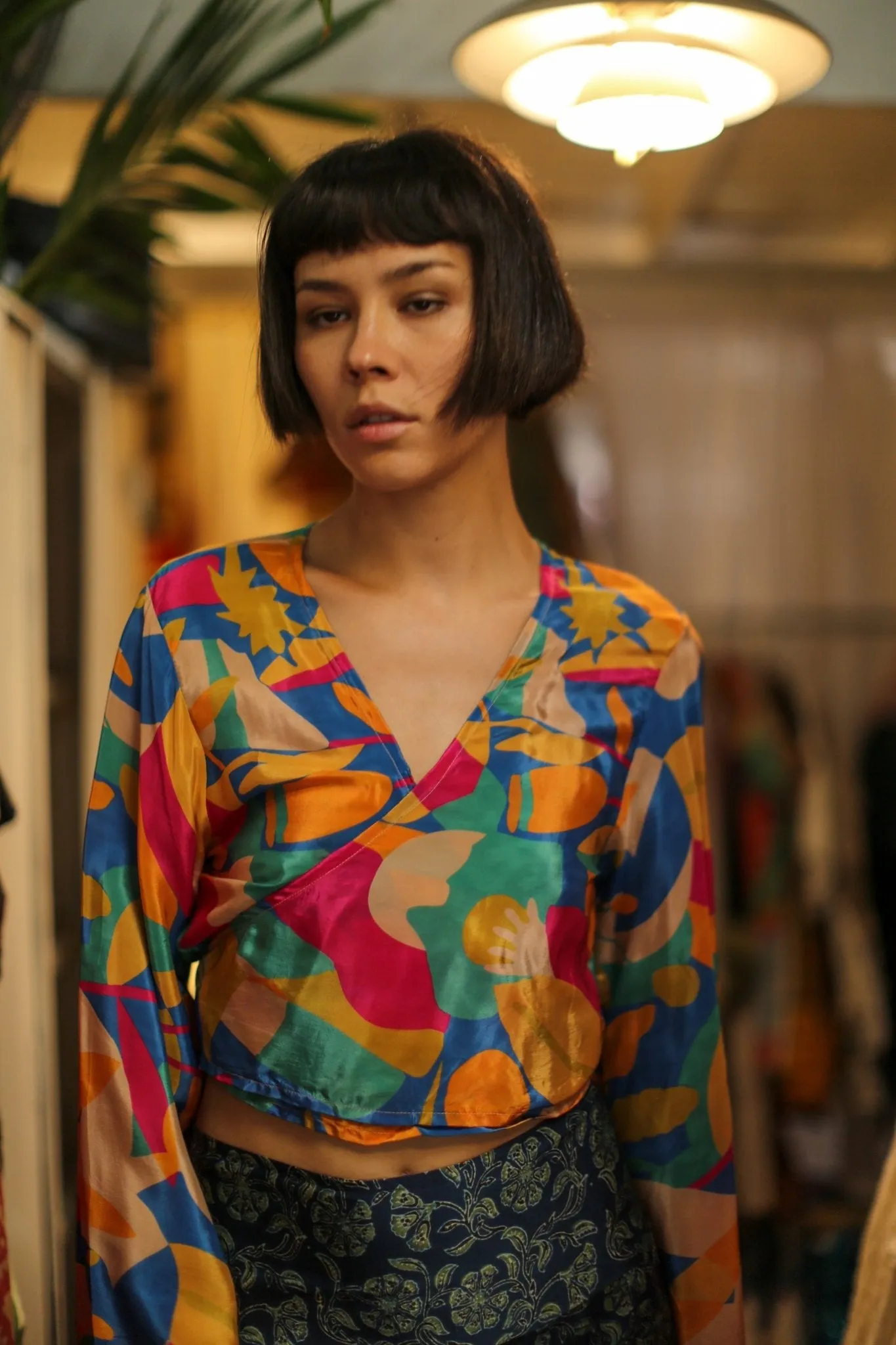 SILK HAND BLOCK PRINT WRAP TOP CELINA