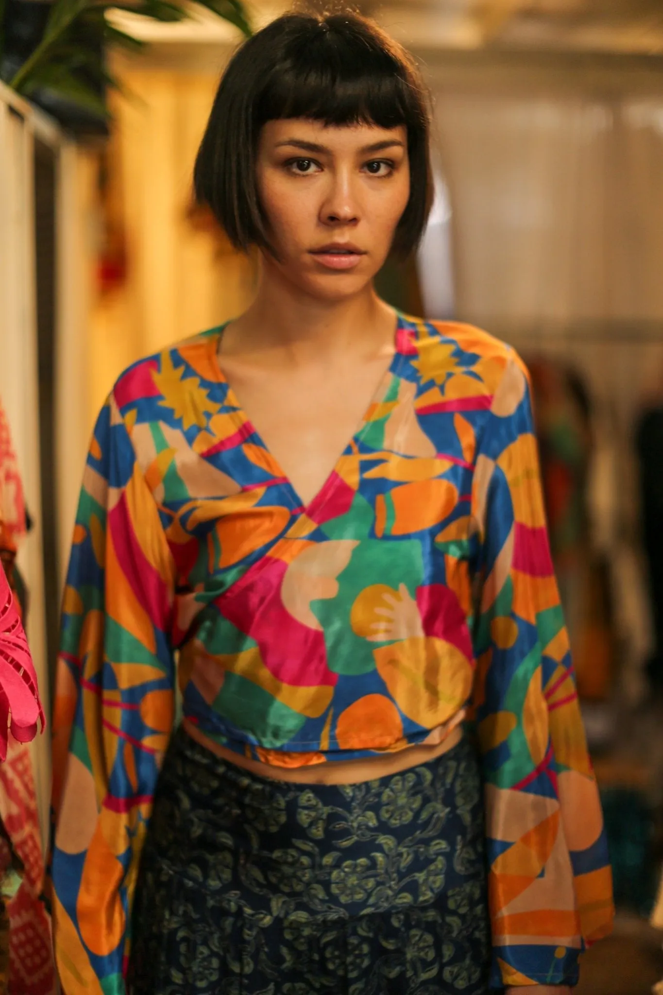 SILK HAND BLOCK PRINT WRAP TOP CELINA
