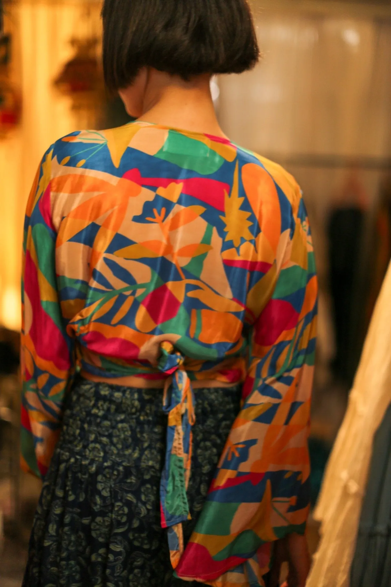 SILK HAND BLOCK PRINT WRAP TOP CELINA