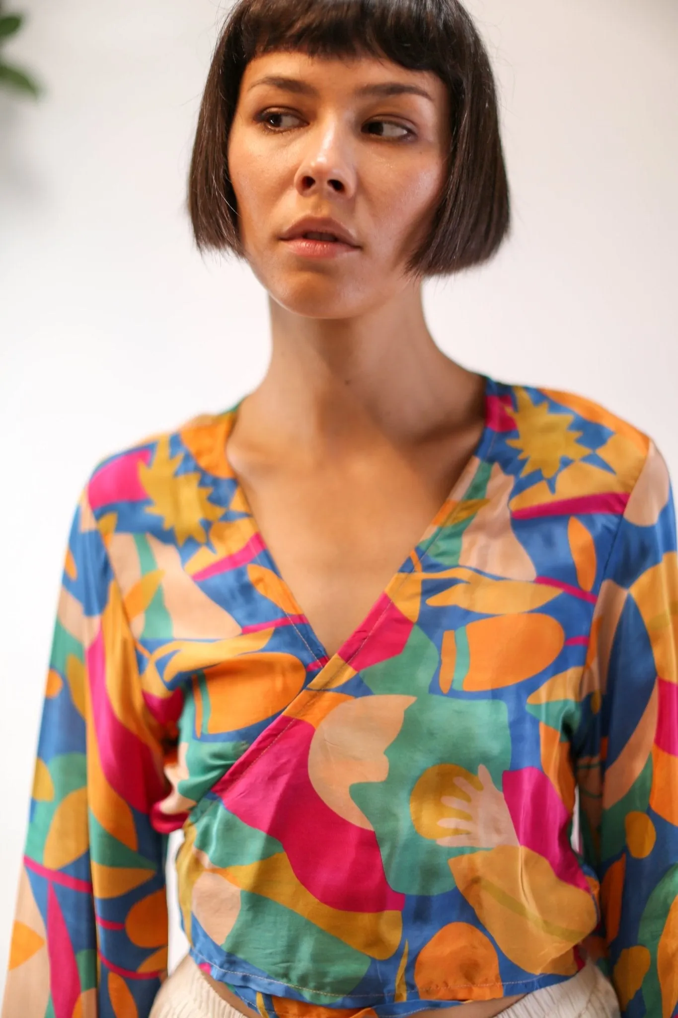 SILK HAND BLOCK PRINT WRAP TOP CELINA