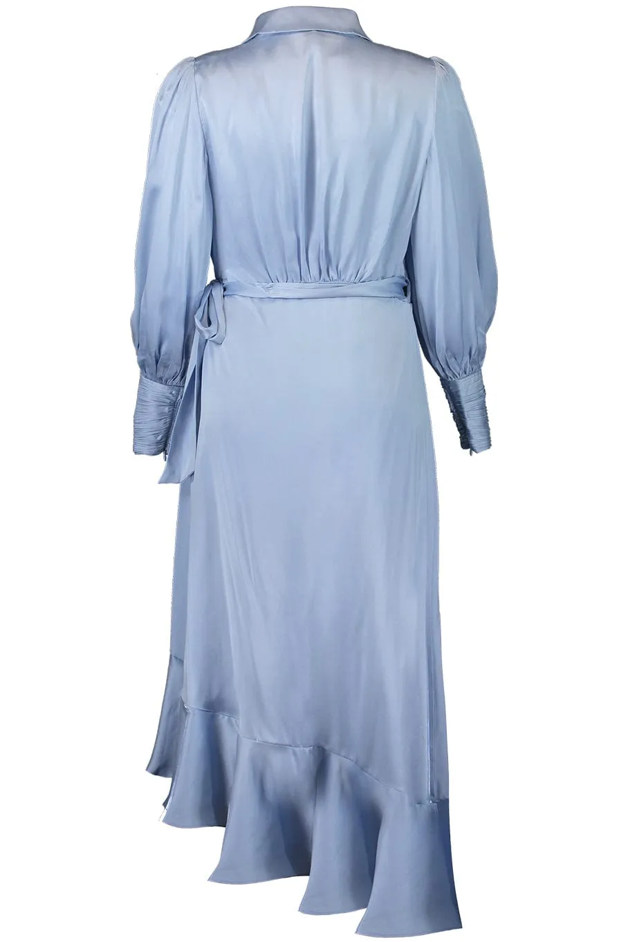 Silk Wrap Midi Dress - Pale Blue