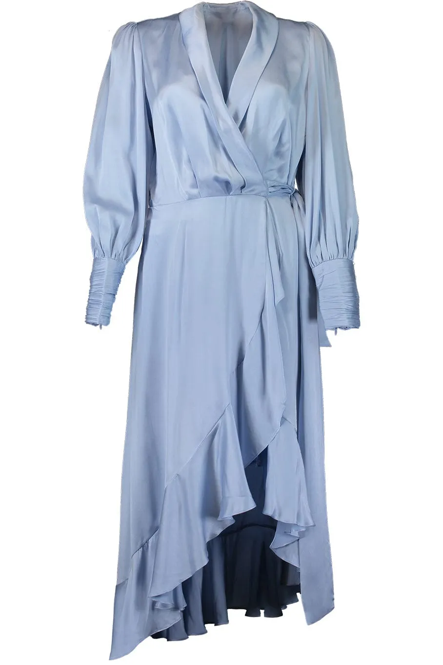Silk Wrap Midi Dress - Pale Blue