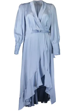 Silk Wrap Midi Dress - Pale Blue
