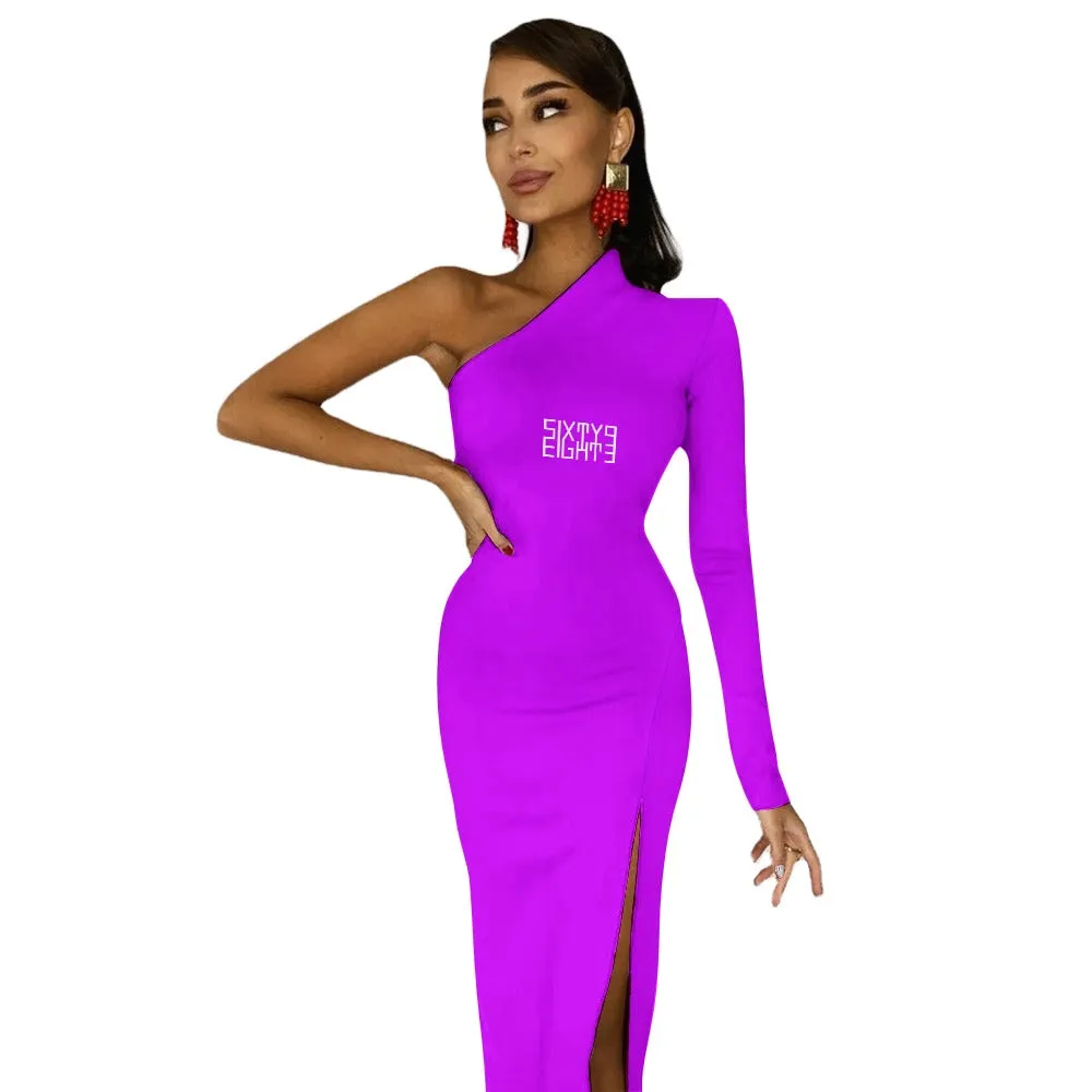 Sixty Eight 93 Logo White Half Sleeve Slit Dress