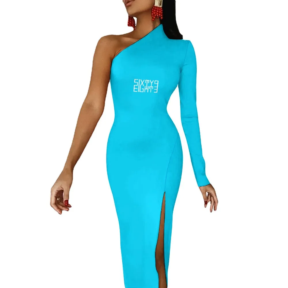 Sixty Eight 93 Logo White Half Sleeve Slit Dress