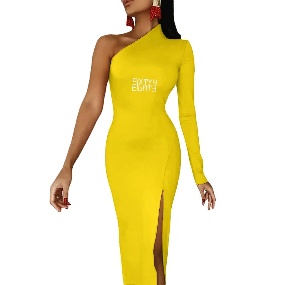 Sixty Eight 93 Logo White Half Sleeve Slit Dress