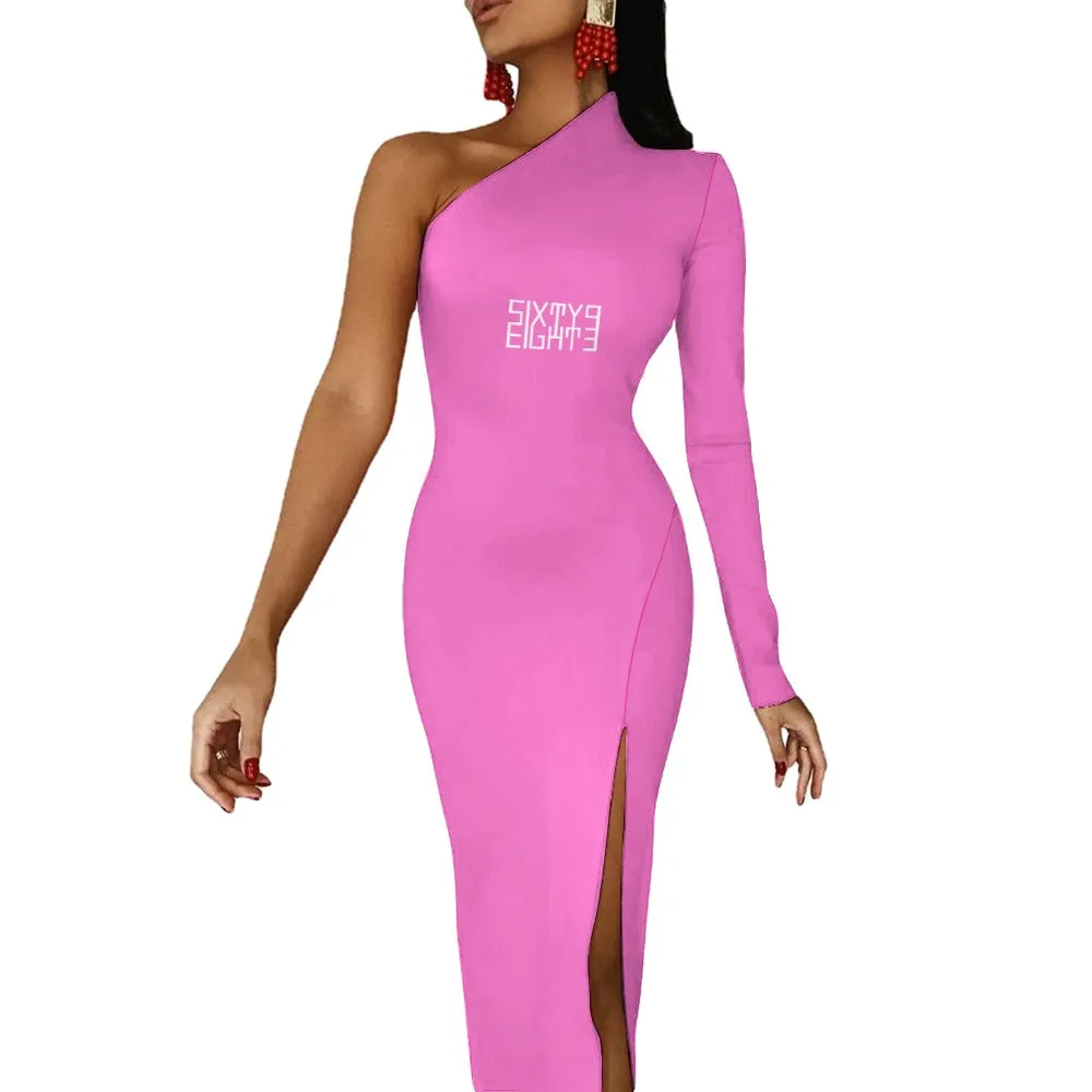 Sixty Eight 93 Logo White Half Sleeve Slit Dress