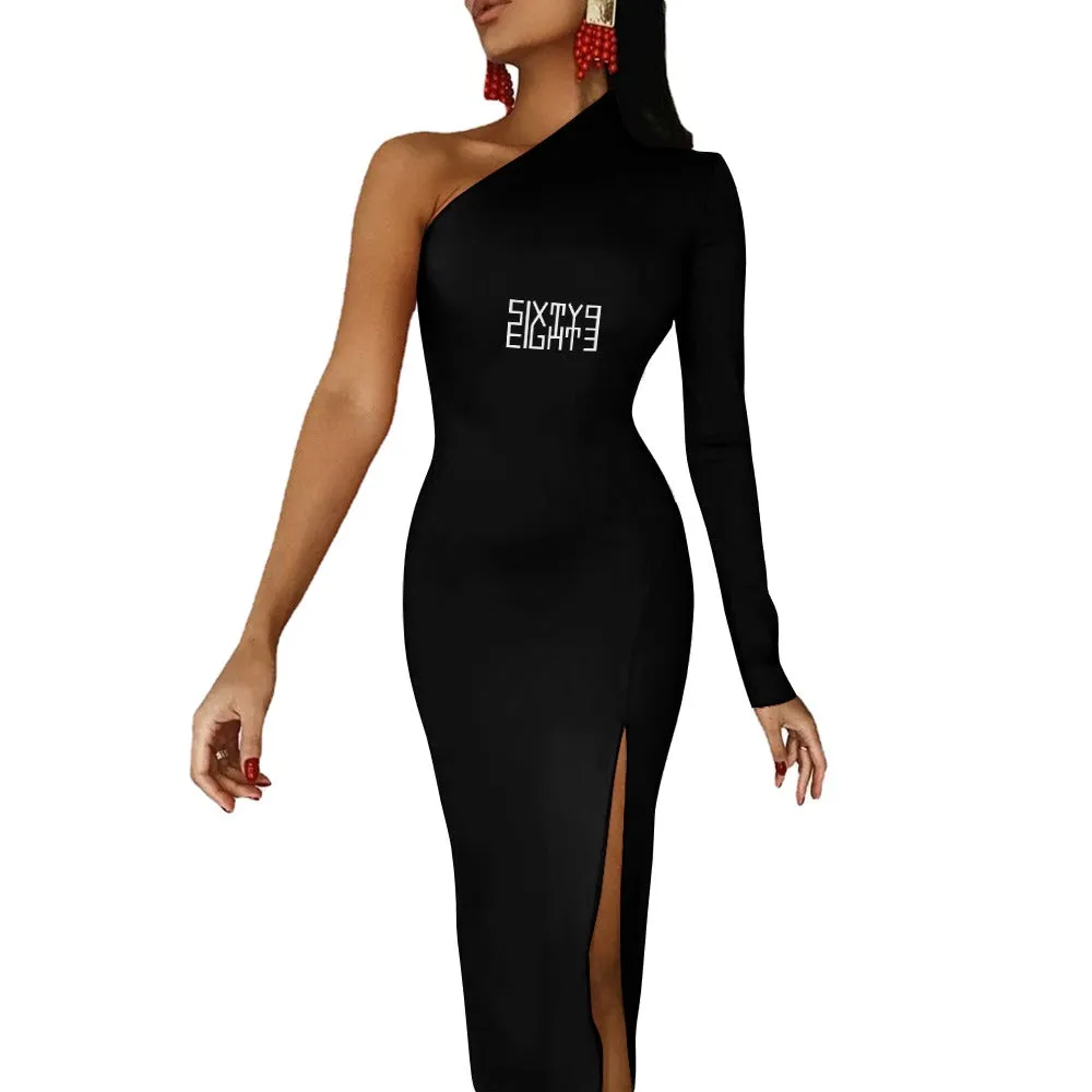 Sixty Eight 93 Logo White Half Sleeve Slit Dress