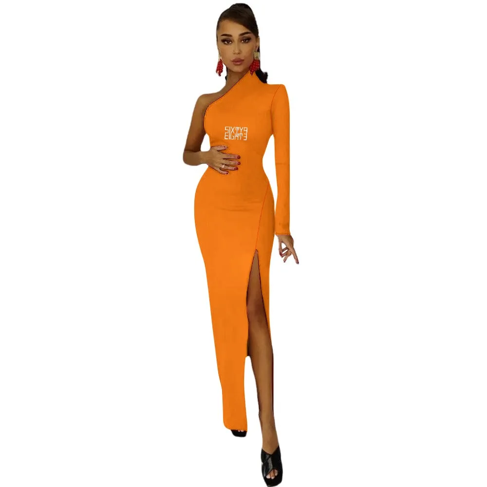 Sixty Eight 93 Logo White Half Sleeve Slit Dress