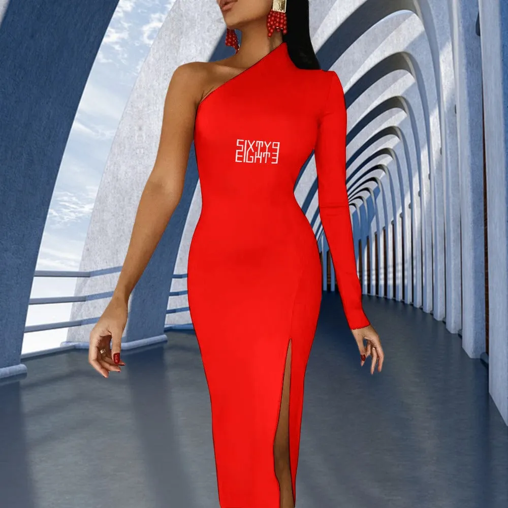 Sixty Eight 93 Logo White Half Sleeve Slit Dress