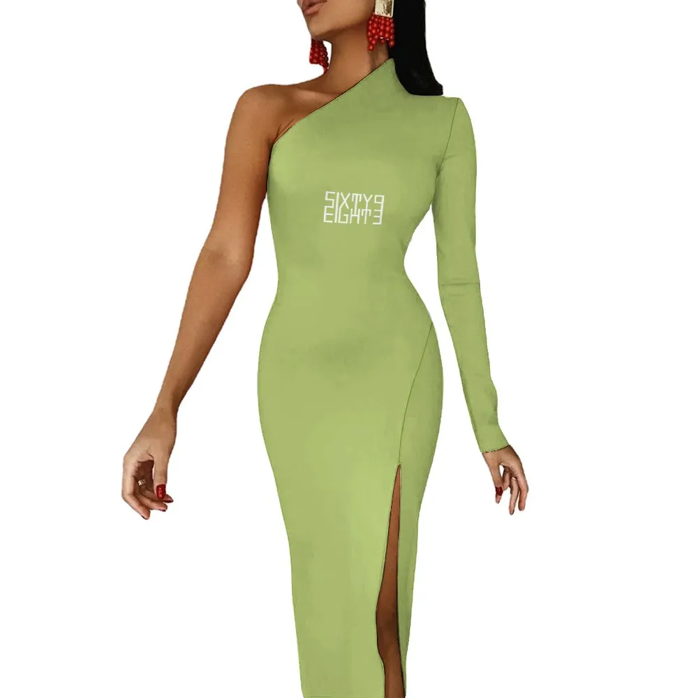 Sixty Eight 93 Logo White Half Sleeve Slit Dress
