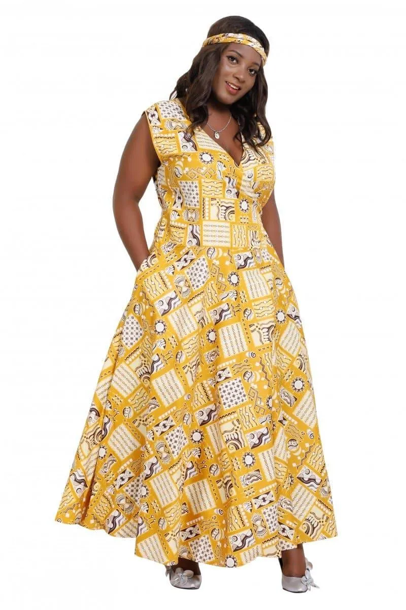Sleeveless African Print Wrap Dress 1716