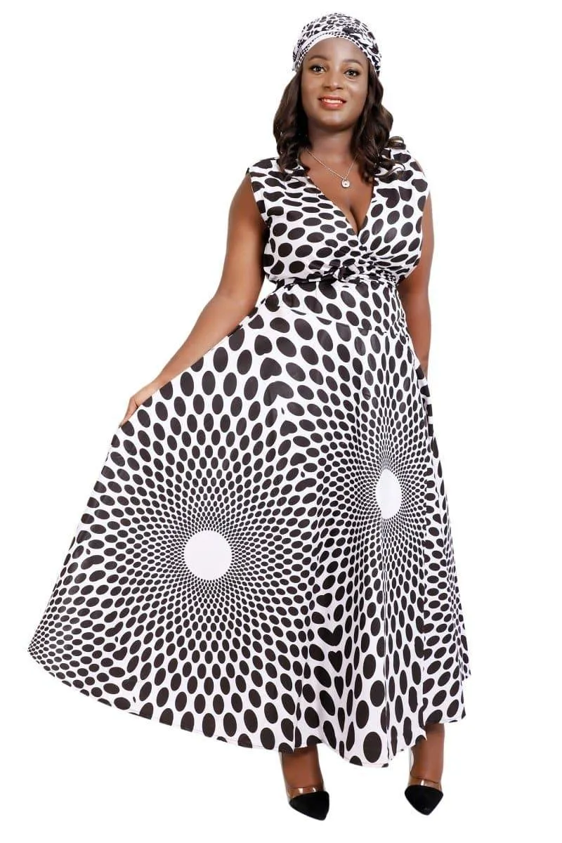 Sleeveless African Print Wrap Dress 1716