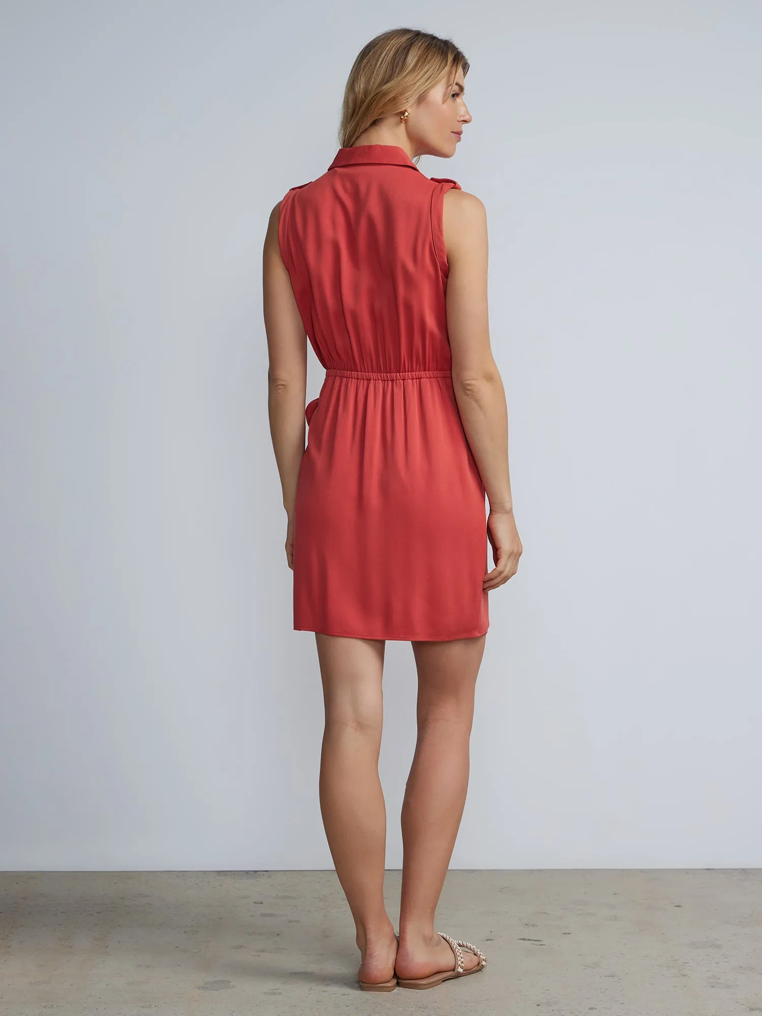 Sleeveless Button Front Utility Shirt Dress