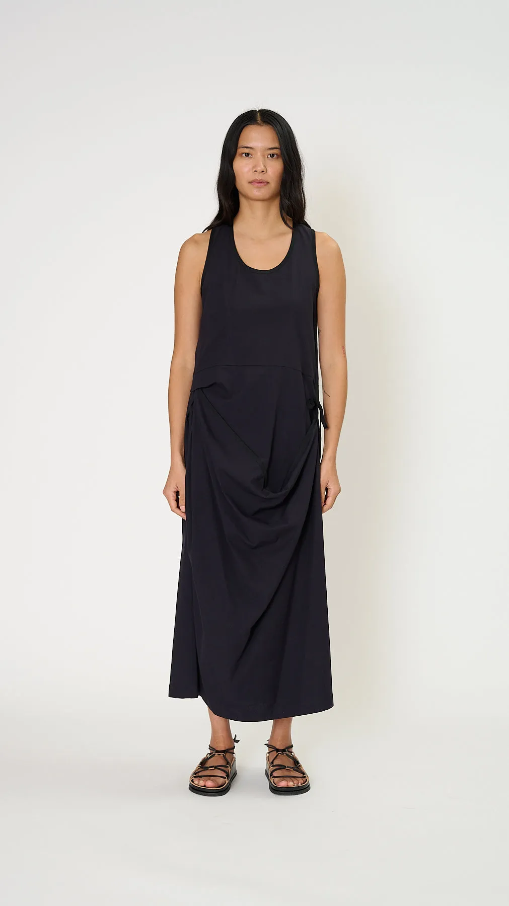 Sleeveless Wrap Dress in Midnight Indigo
