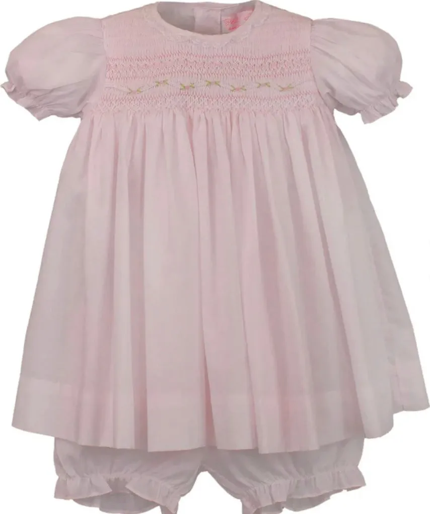 SMOCKED PINK BABY DRESS & BLOOMER