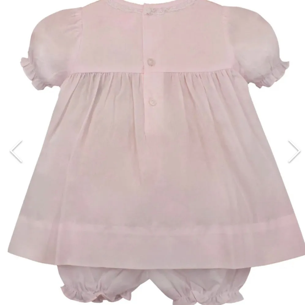SMOCKED PINK BABY DRESS & BLOOMER