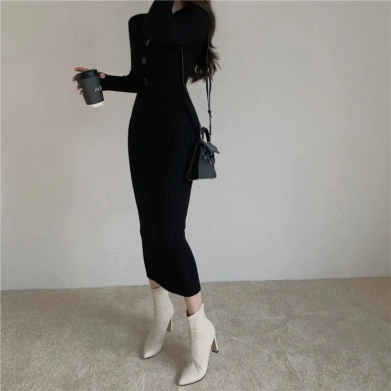 Snow Day Style Ribbed  Sweater Dress