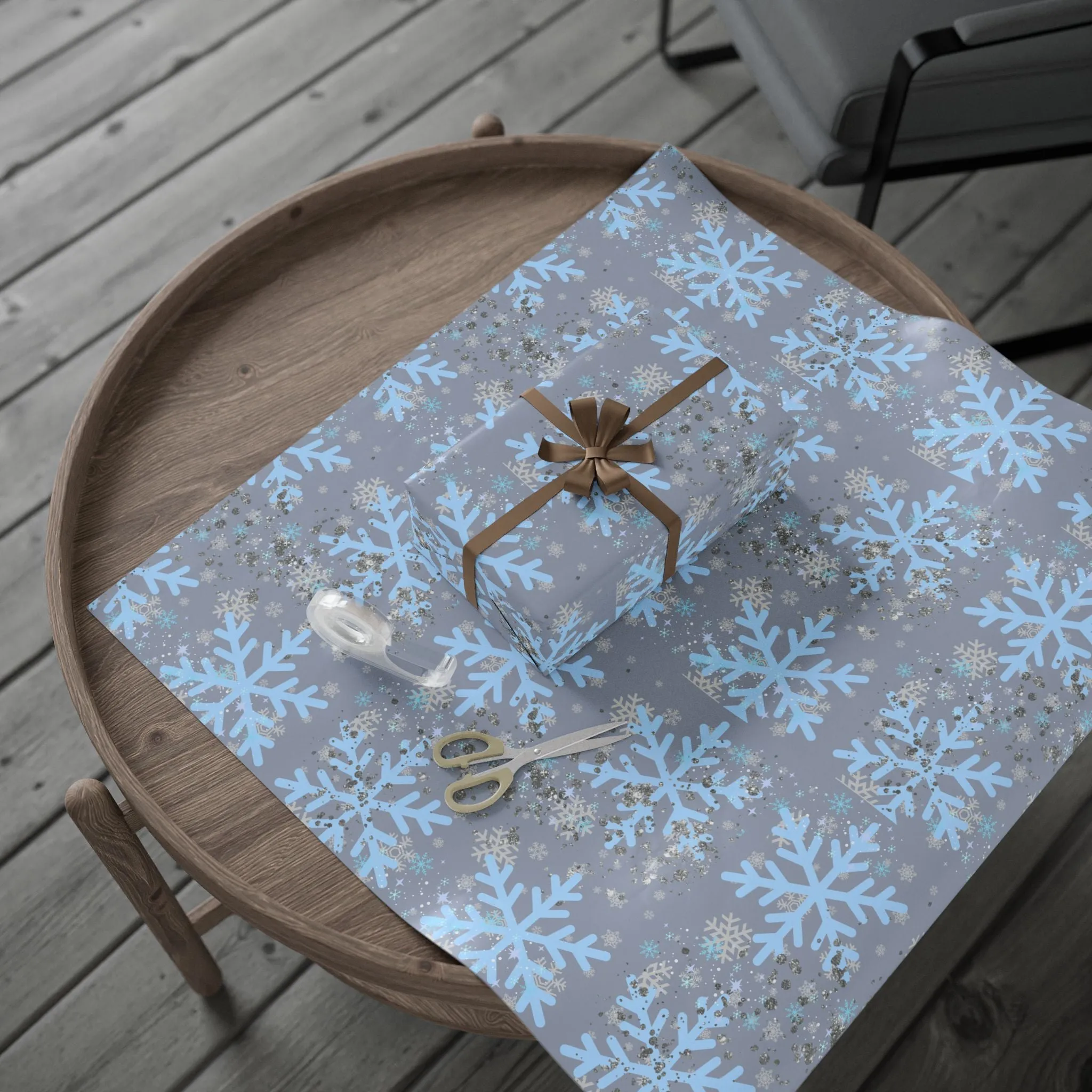 Snowflake Winter Wrapping Paper : Elegant Holiday Gift Wrap with Blue & Silver Snowflakes, Perfect for Christmas and Winter Gifts