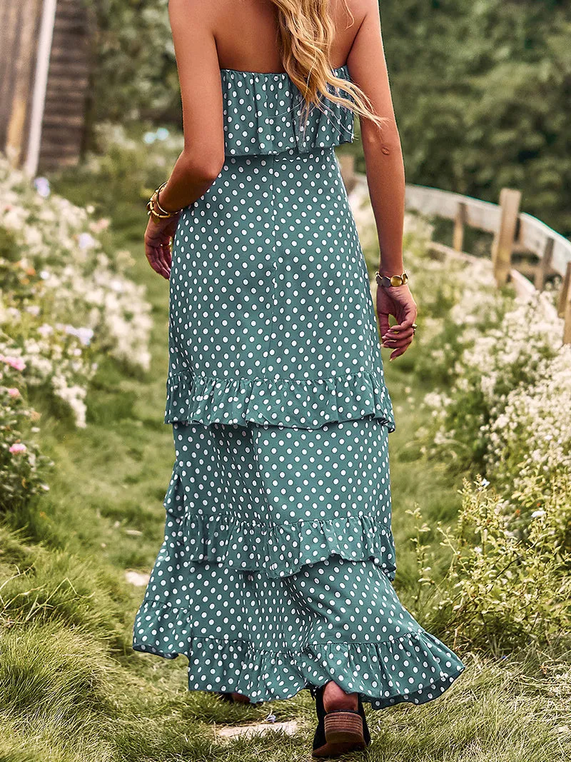 Split Hem Ruffled Layers Polka Dot Dress