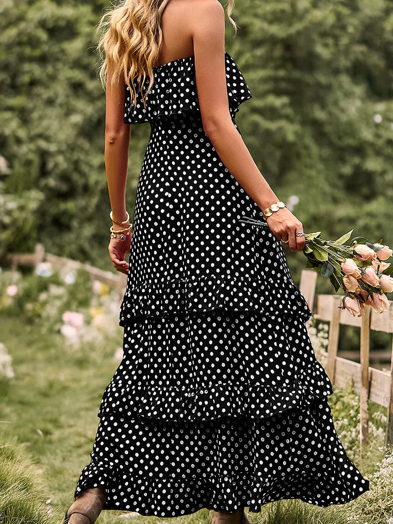 Split Hem Ruffled Layers Polka Dot Dress