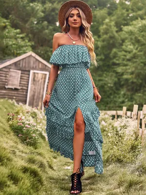 Split Hem Ruffled Layers Polka Dot Dress