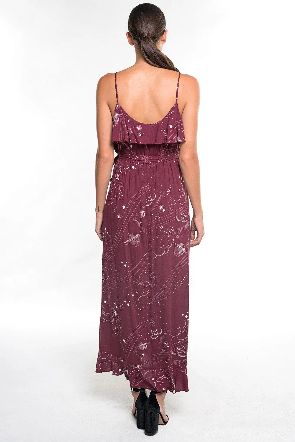 Stardust Print Plunge V Neck Sleeveless Maxi Dress