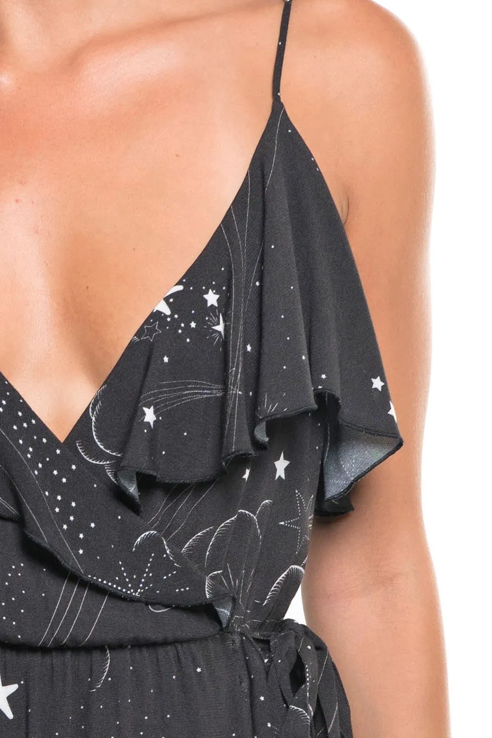 Stardust Print Plunge V Neck Sleeveless Maxi Dress