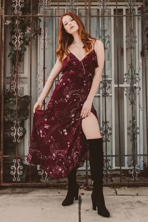 Stardust Print Plunge V Neck Sleeveless Maxi Dress
