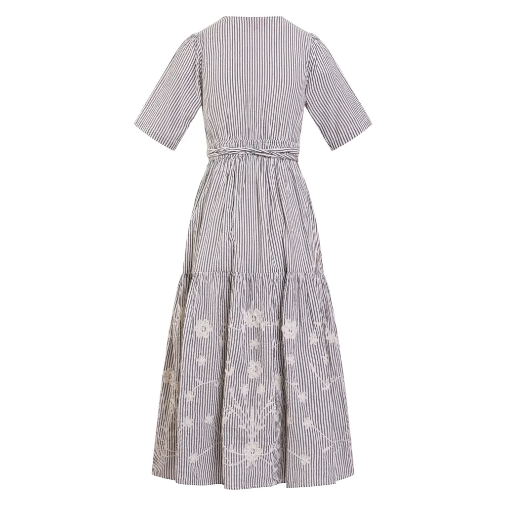 Steel Seersucker Wrap Dress