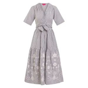 Steel Seersucker Wrap Dress