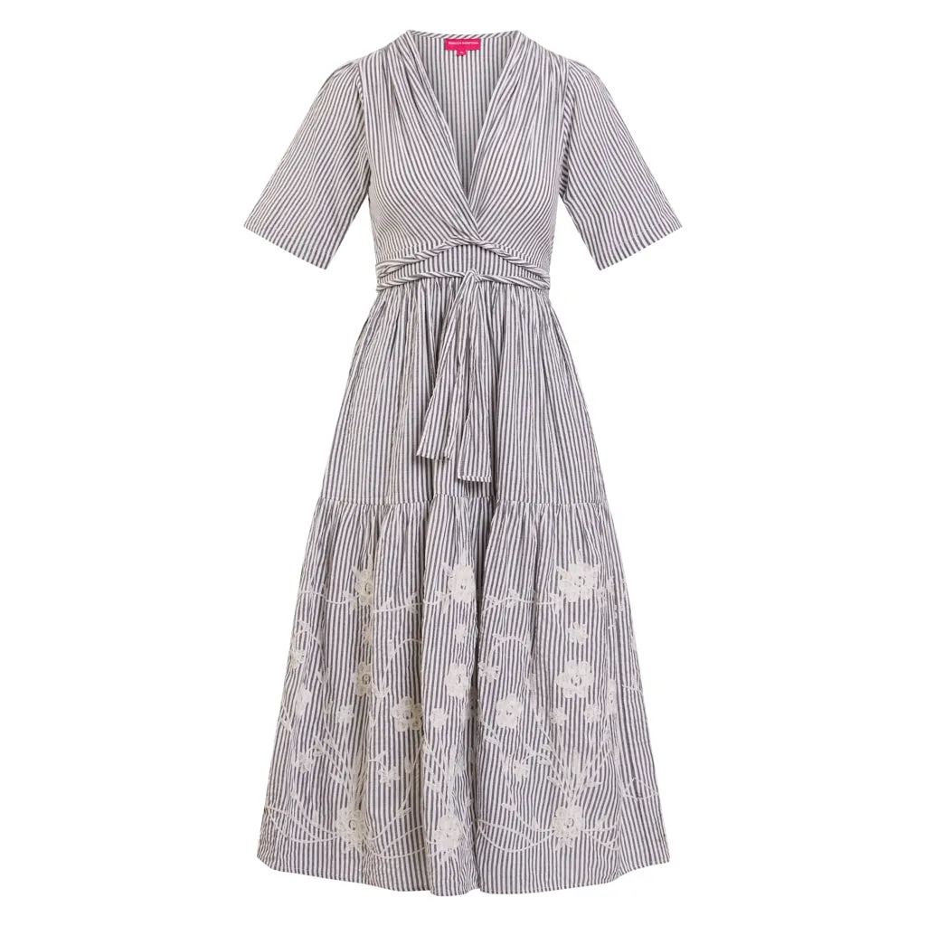 Steel Seersucker Wrap Dress