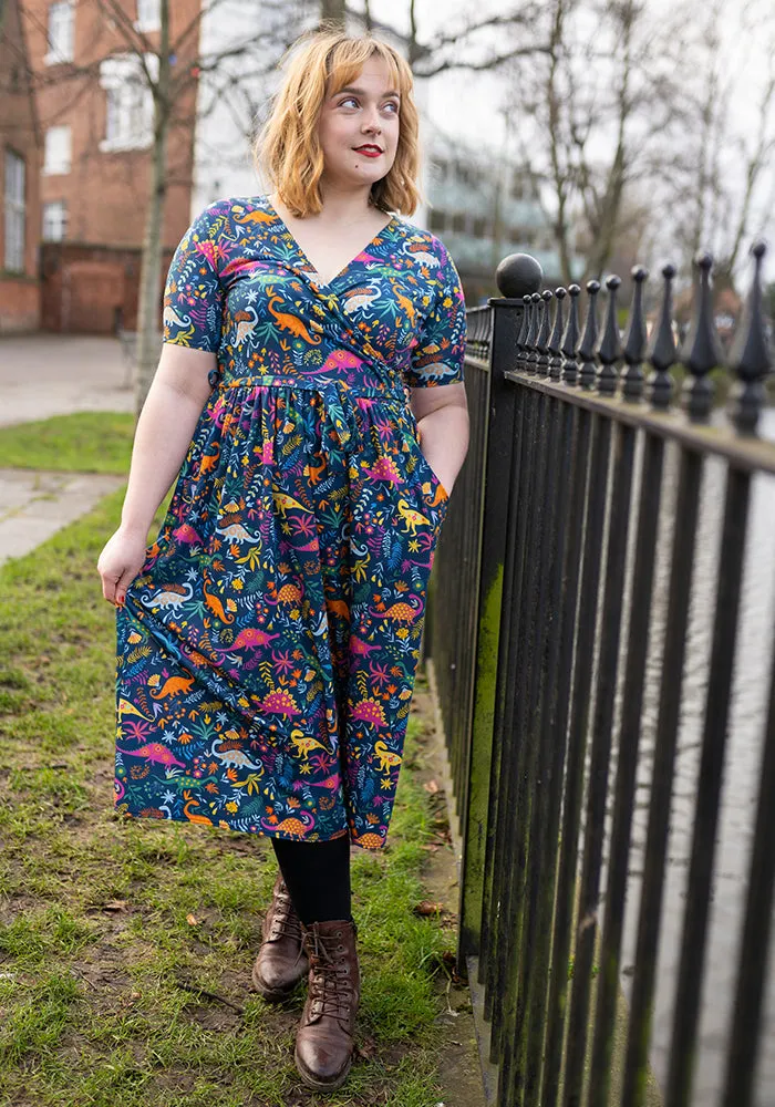 Stegosaurus Dinosaur Garden Print Midi Dress