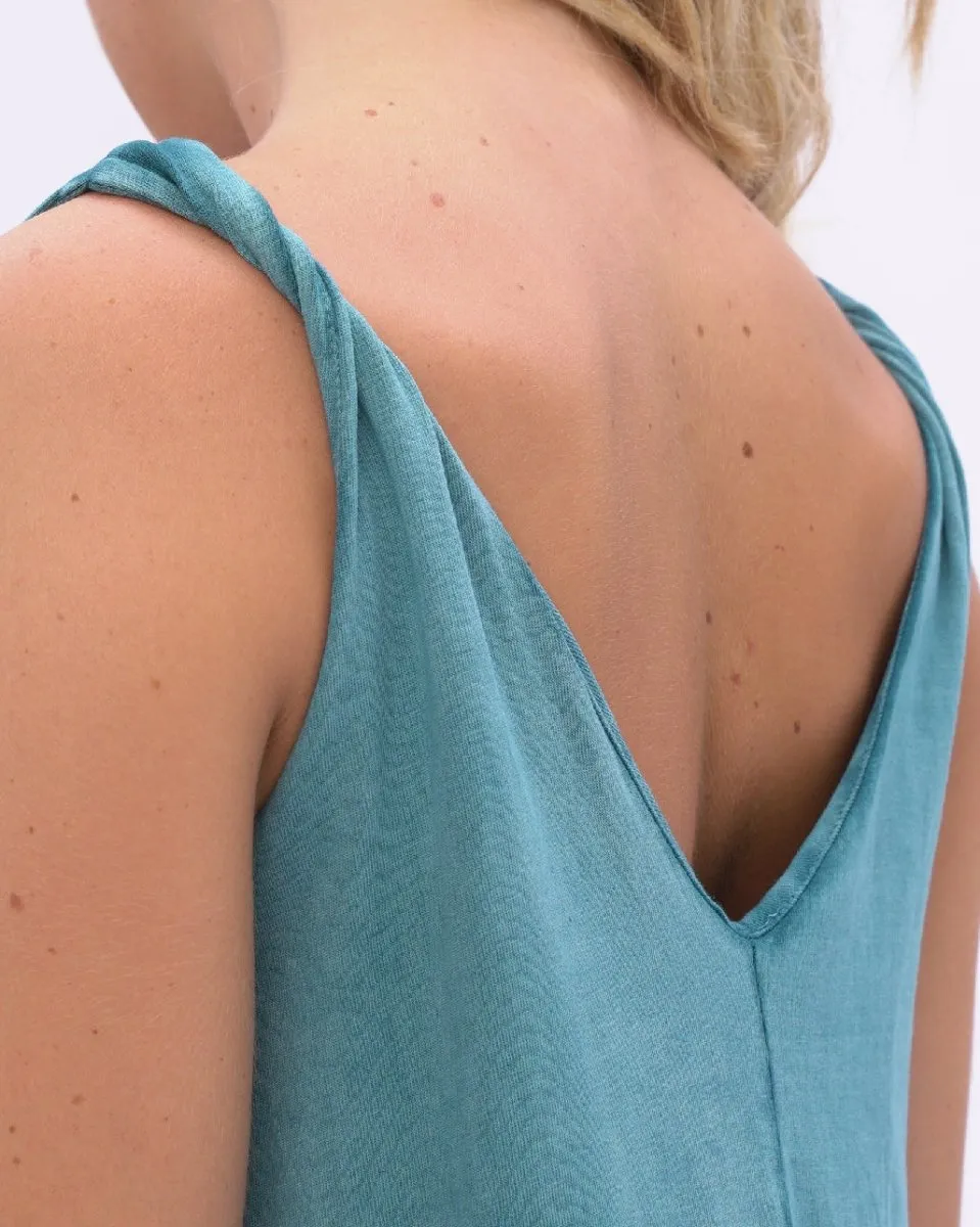 Stonewashed Organic Cotton V-neck Tank Dress