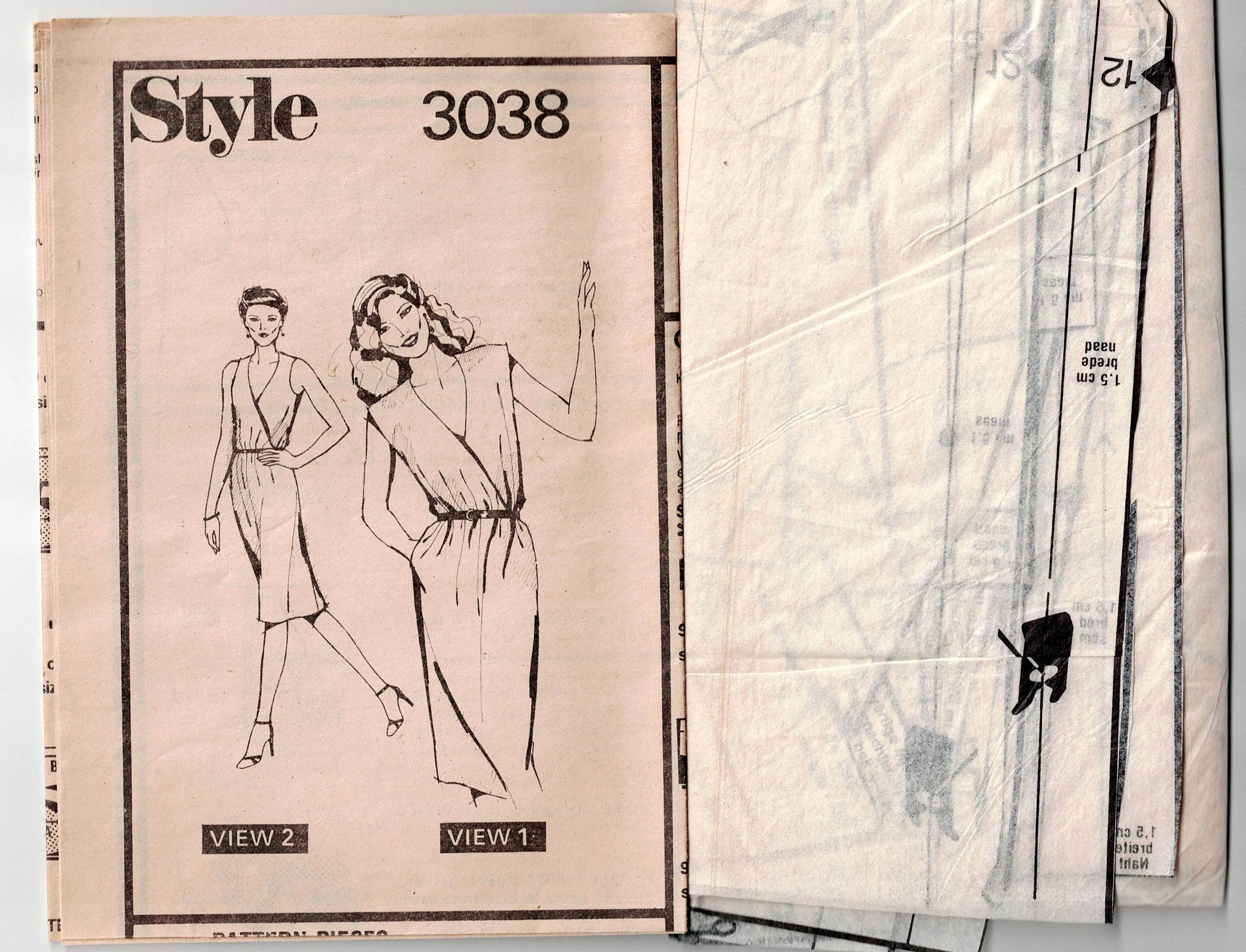 Style 3038 Womens Wrap Bodice Dress with Pockets 1980s Vintage Sewing Pattern Size 14 Bust 36 Inches