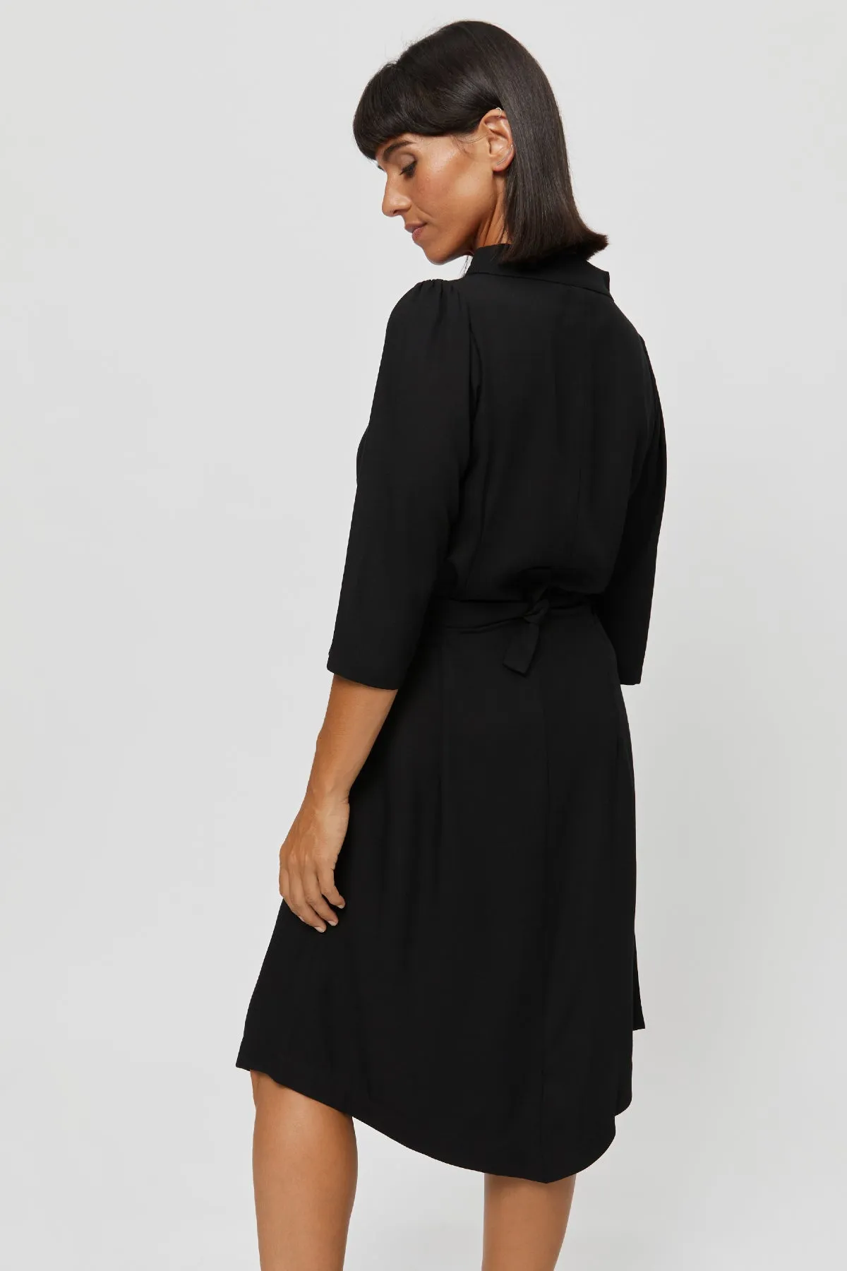 Suzi | Belted Angle Dress with Boat Neckline in Black