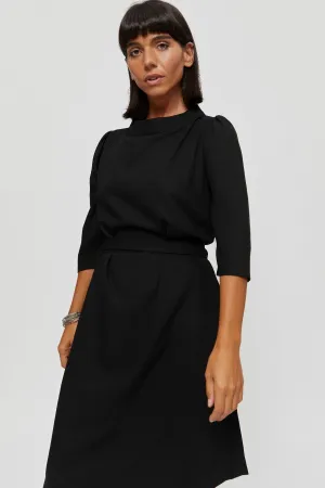 Suzi | Belted Angle Dress with Boat Neckline in Black