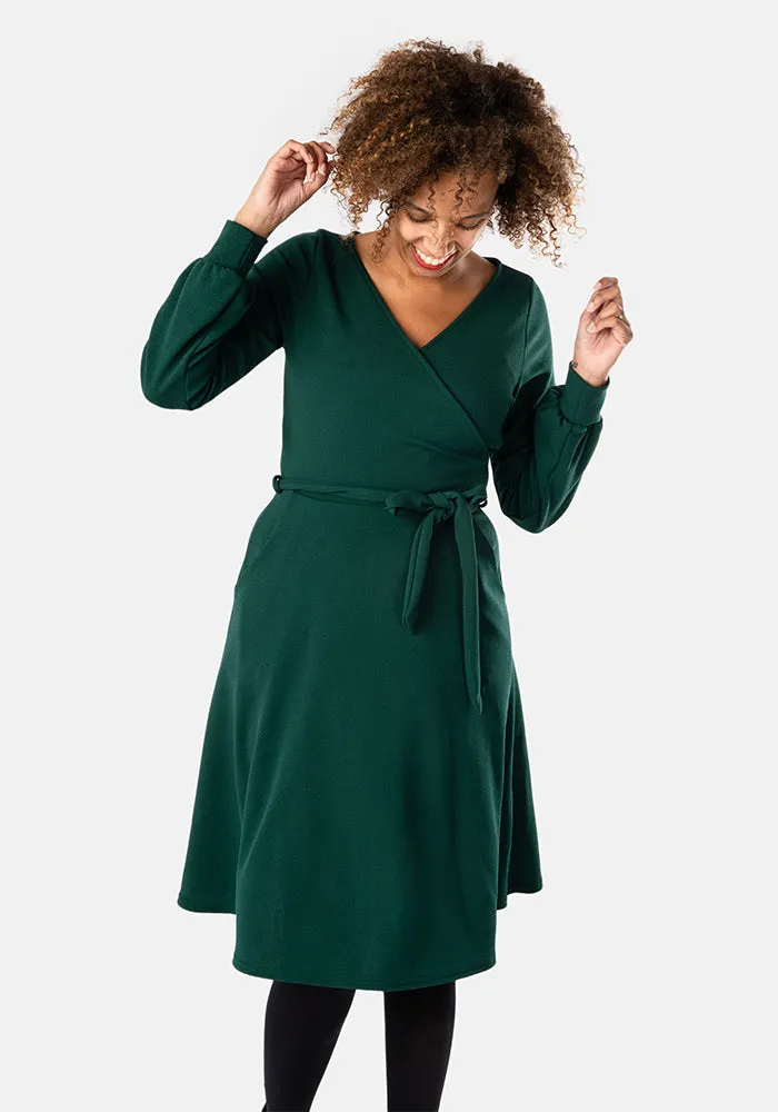 Sydney Bottle Green Wrap Neck Dress