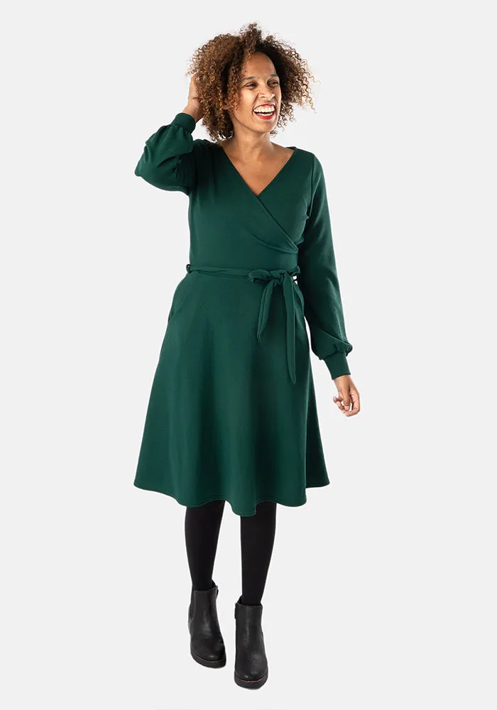 Sydney Bottle Green Wrap Neck Dress