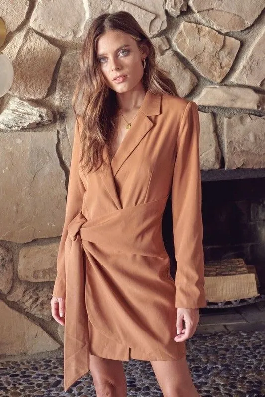 Tabitha Camel Brown Blazer Wrap Dress