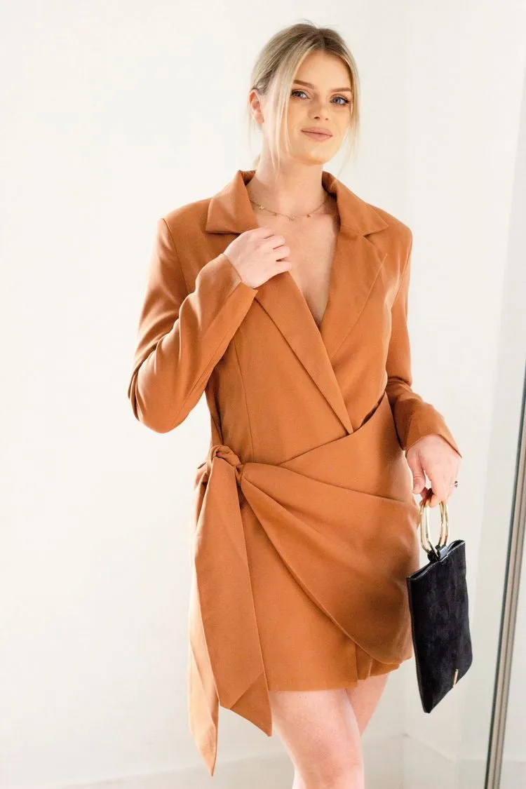 Tabitha Camel Brown Blazer Wrap Dress