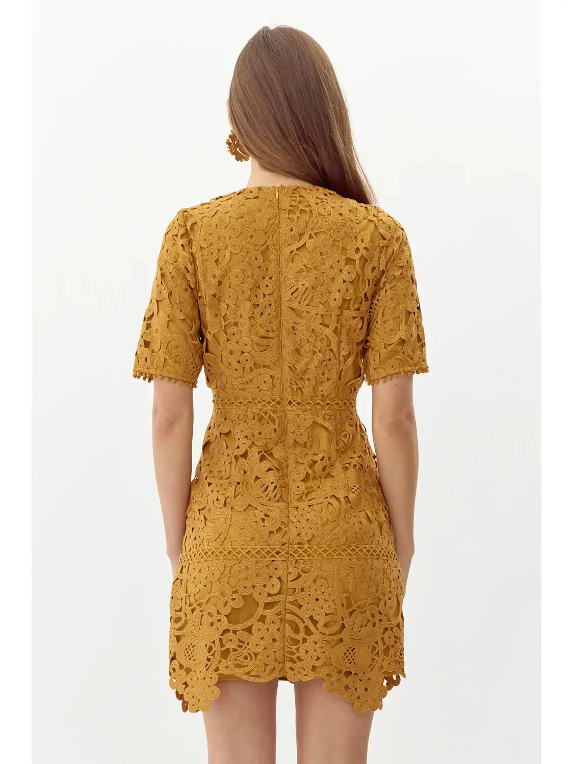 Tasha Scalloped Crochet Lace Mini Dress