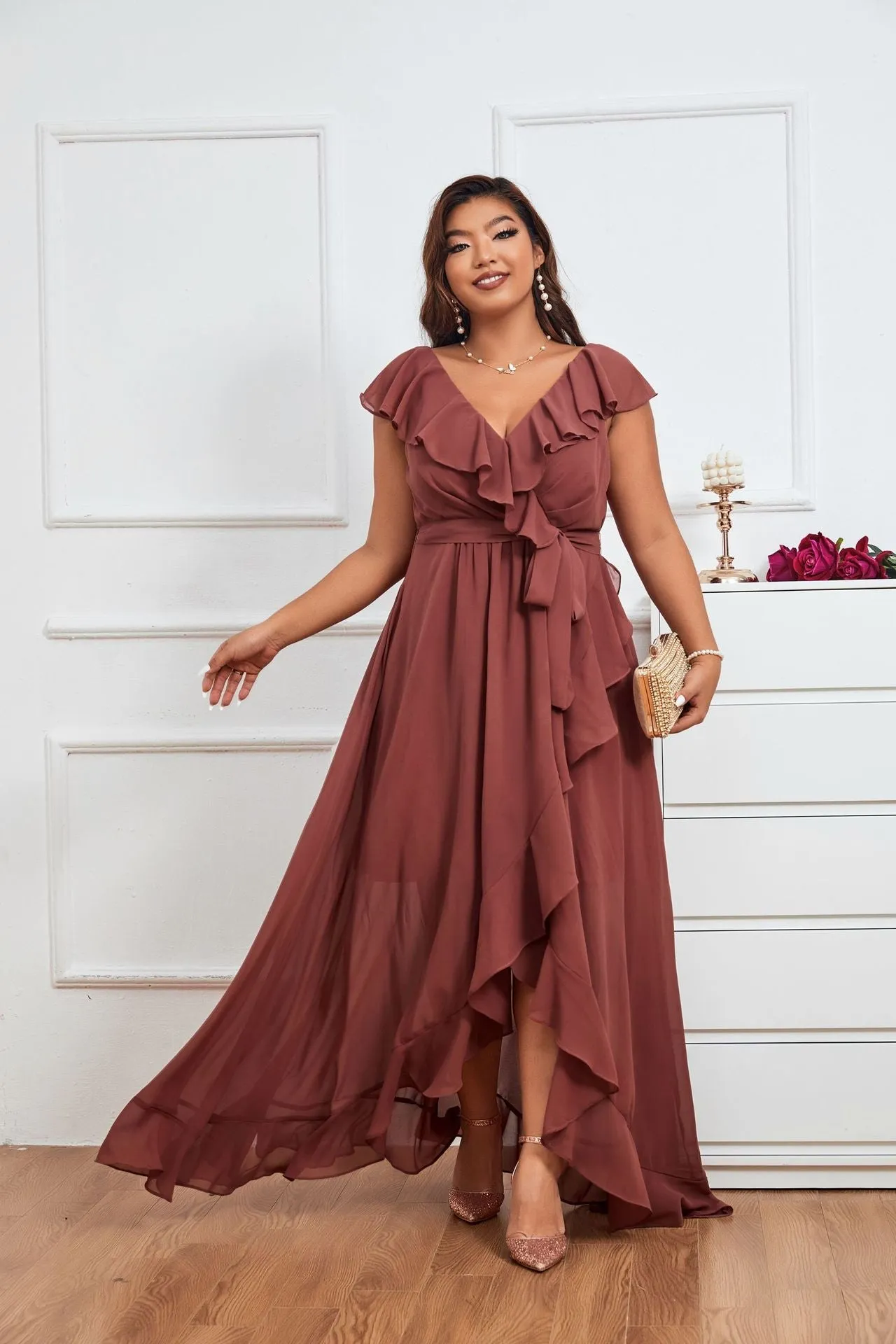 TastyHottie - Purple Butterfly Sleeve Wrap Hem Party Dress